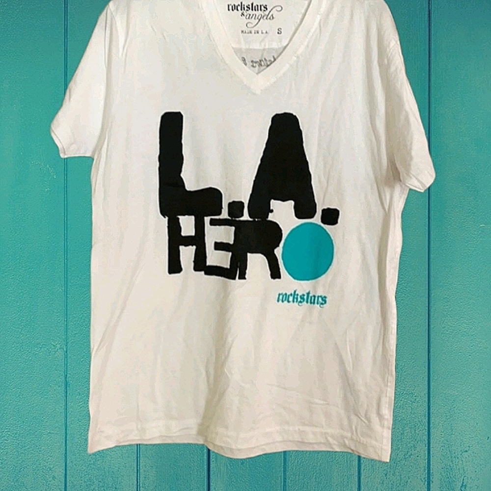 Rockstar & angels L.A.HERO V NECK TEE size small